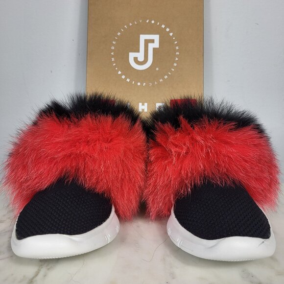 NWB~$345~JOSHUA*S~38/8~ITALY RED BLACK FOX FUR EXTRA LIGHT SNEAKERS SHOES BOOTS - Picture 2 of 16